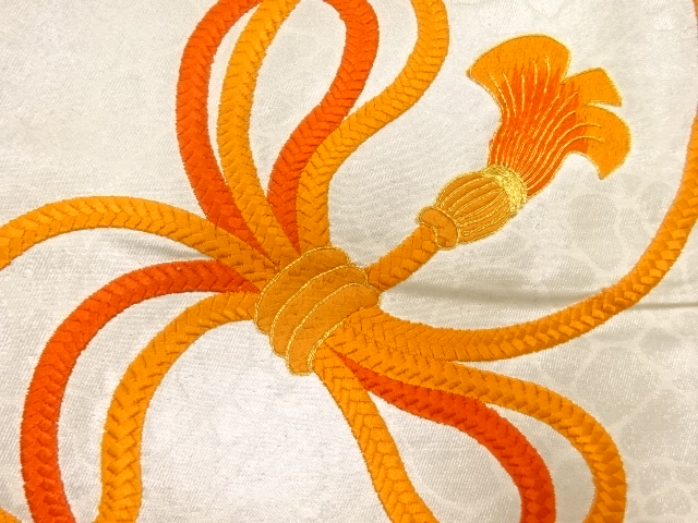 JAPANESE KIMONO / ANTIQUE NAGOYA OBI / SILK / EMBROIDERY / KUMIHIMO CORD PATTERN